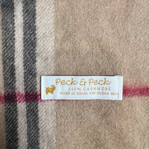 Peck & Peck 100% Cashmere Beige Plaid Scarf With Fringe Trim
